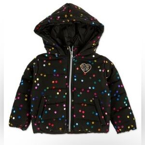 Body Glove Toddler Girl Puffer Jacket Size 2T Black Multi-Color Polka Dot Hooded